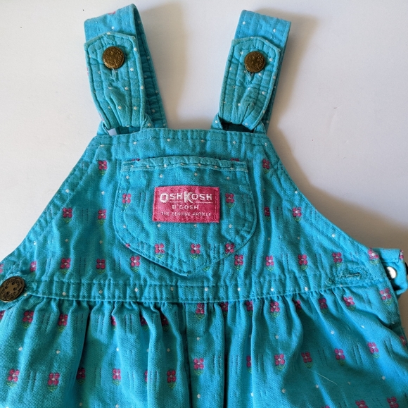 Vintage Oshkosh b'gosh Baby Overall romper Flower Cloth 12 months Made In USA - Picture 9 of 10